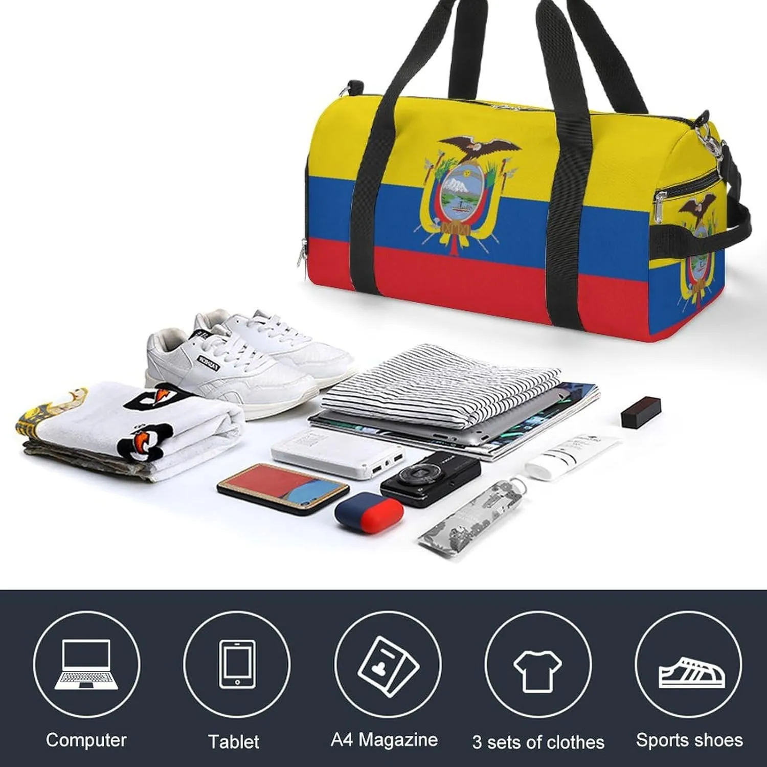 Ecuador Flag Sports Duffel Bag for Men Women with Wet Pocket Shoe Compartment