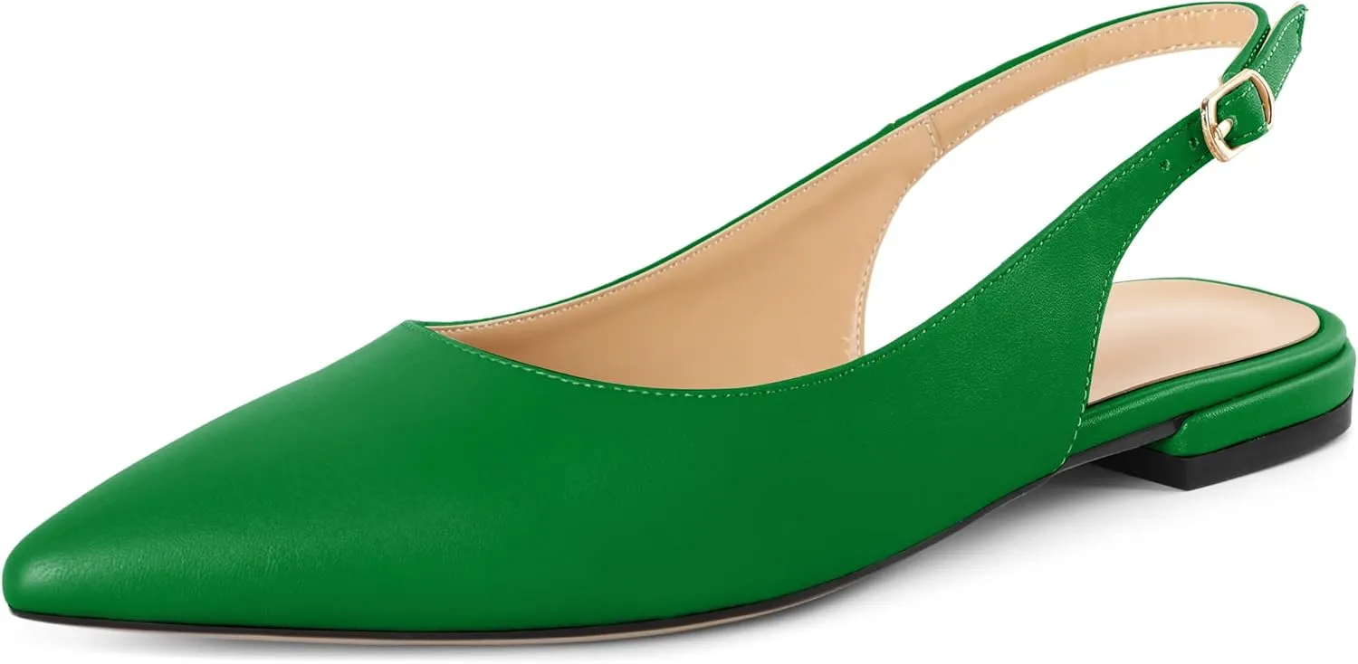 Eldof Women Low Heels Pointed Closed Toe Slingback Flats Ankle Straps Pumps Classic Dressy Elegant Shoes 1 Inch