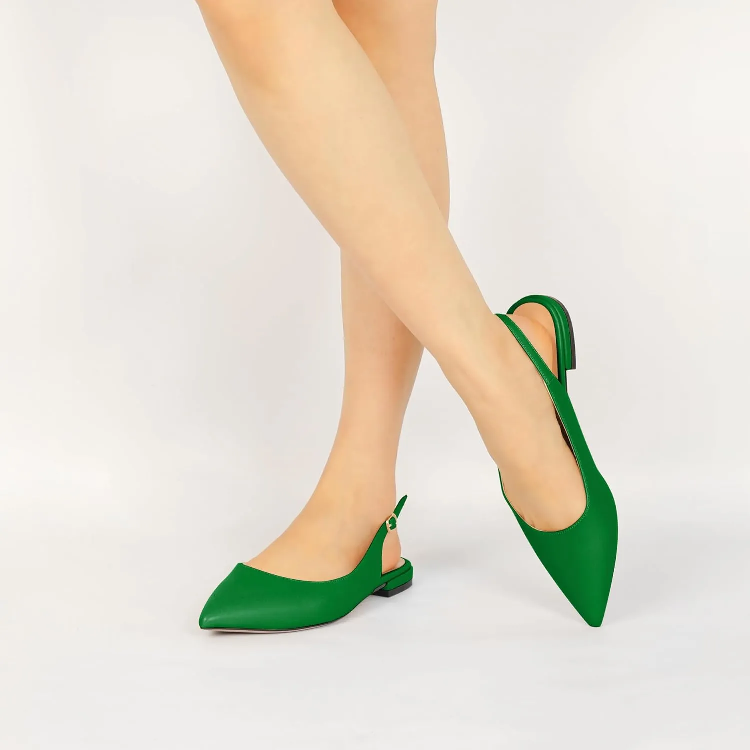 Eldof Women Low Heels Pointed Closed Toe Slingback Flats Ankle Straps Pumps Classic Dressy Elegant Shoes 1 Inch