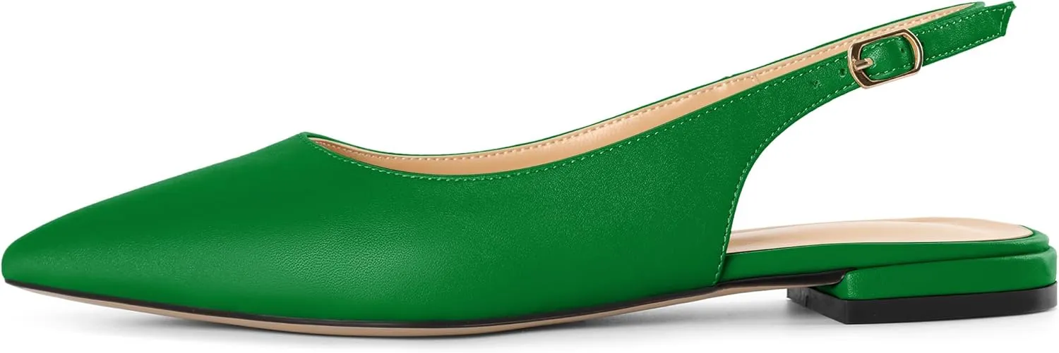 Eldof Women Low Heels Pointed Closed Toe Slingback Flats Ankle Straps Pumps Classic Dressy Elegant Shoes 1 Inch