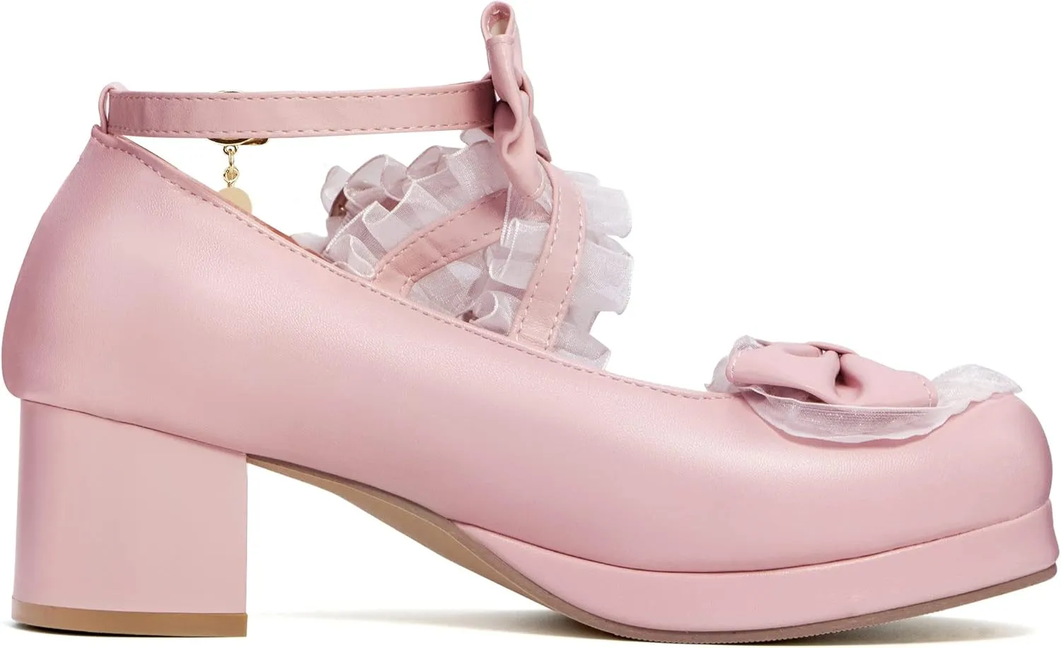 Elerhythm Women's Mary Jane Platform Chunky Block Heels Cute Cosplay Kawaii Bow Lace Dresses Cross-Tied Round Toe Ankle Strap Shoes