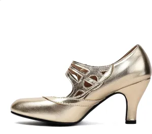 Elerhythm Women's Mary Jane Rockability Close Round Toe Vintage 1950s Heels Retro 1920s Victorian Pumps Shoes