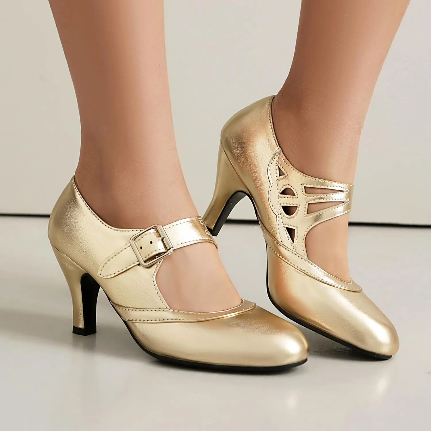 Elerhythm Women's Mary Jane Rockability Close Round Toe Vintage 1950s Heels Retro 1920s Victorian Pumps Shoes