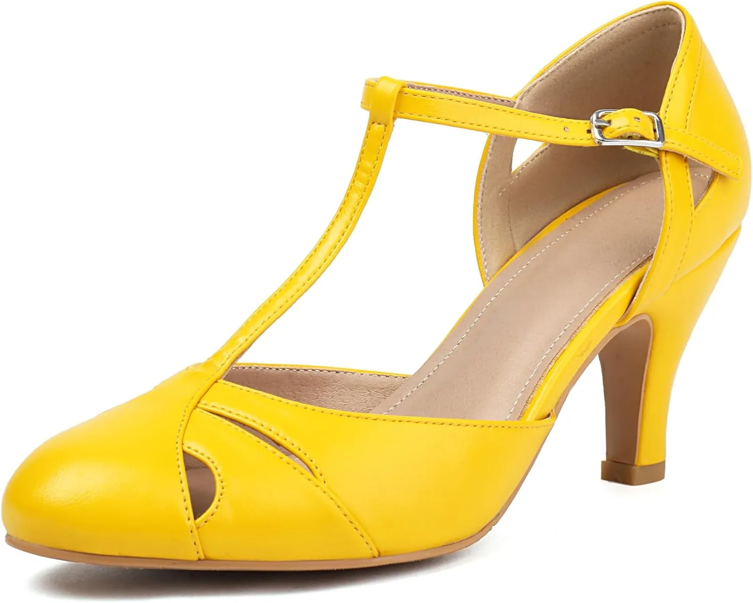 Elerhythm Women's Mary Jane Vintage Ankle Strap Closed Round Toe Gatsby Heels Retro 1950s Pumps 1920s Victorian Shoes