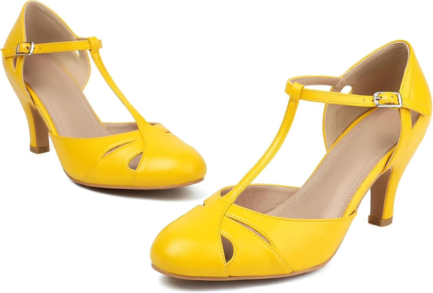 Elerhythm Women's Mary Jane Vintage Ankle Strap Closed Round Toe Gatsby Heels Retro 1950s Pumps 1920s Victorian Shoes