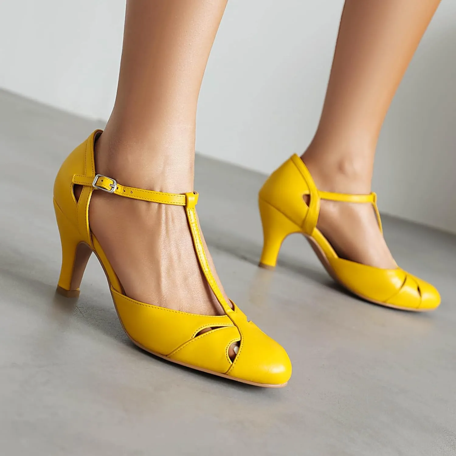 Elerhythm Women's Mary Jane Vintage Ankle Strap Closed Round Toe Gatsby Heels Retro 1950s Pumps 1920s Victorian Shoes