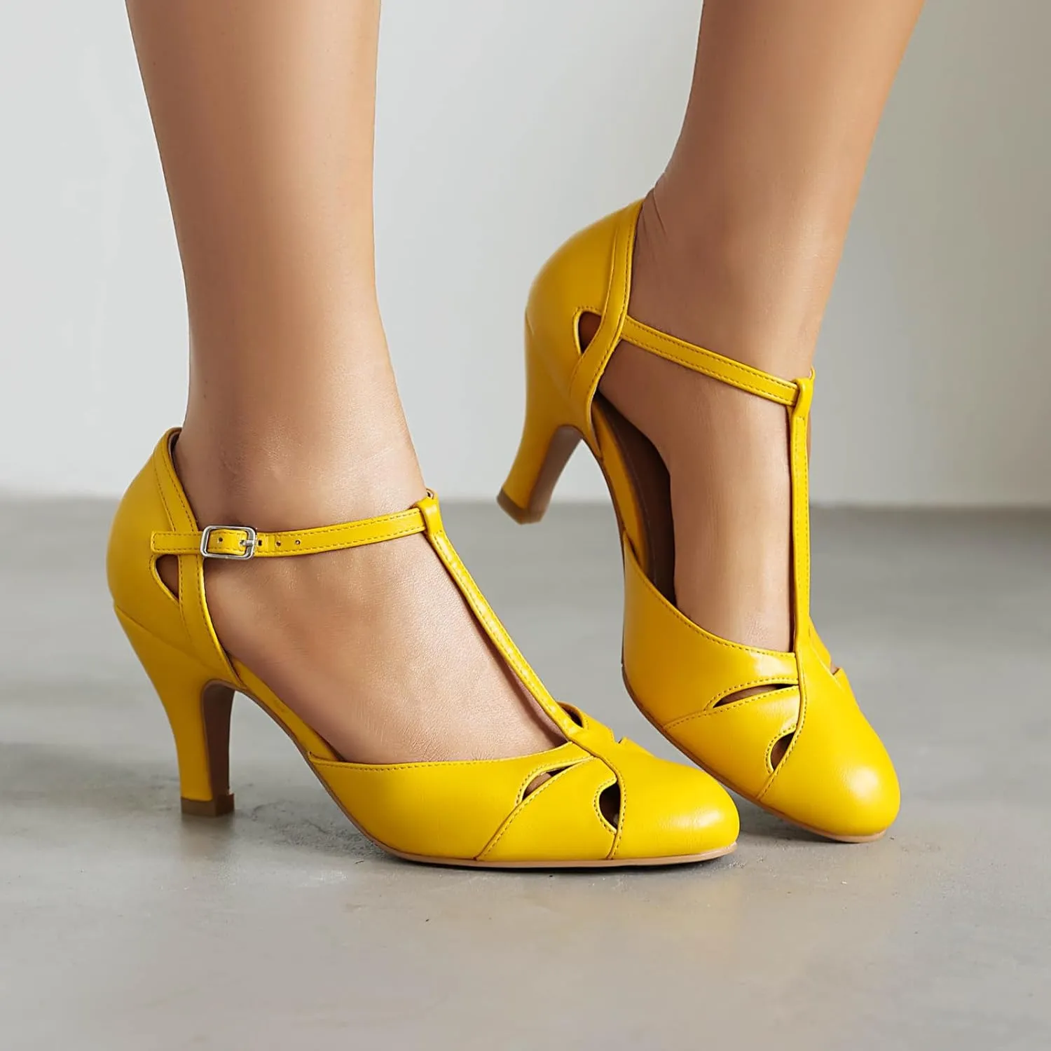 Elerhythm Women's Mary Jane Vintage Ankle Strap Closed Round Toe Gatsby Heels Retro 1950s Pumps 1920s Victorian Shoes