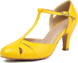Elerhythm Women's Mary Jane Vintage Ankle Strap Closed Round Toe Gatsby Heels Retro 1950s Pumps 1920s Victorian Shoes