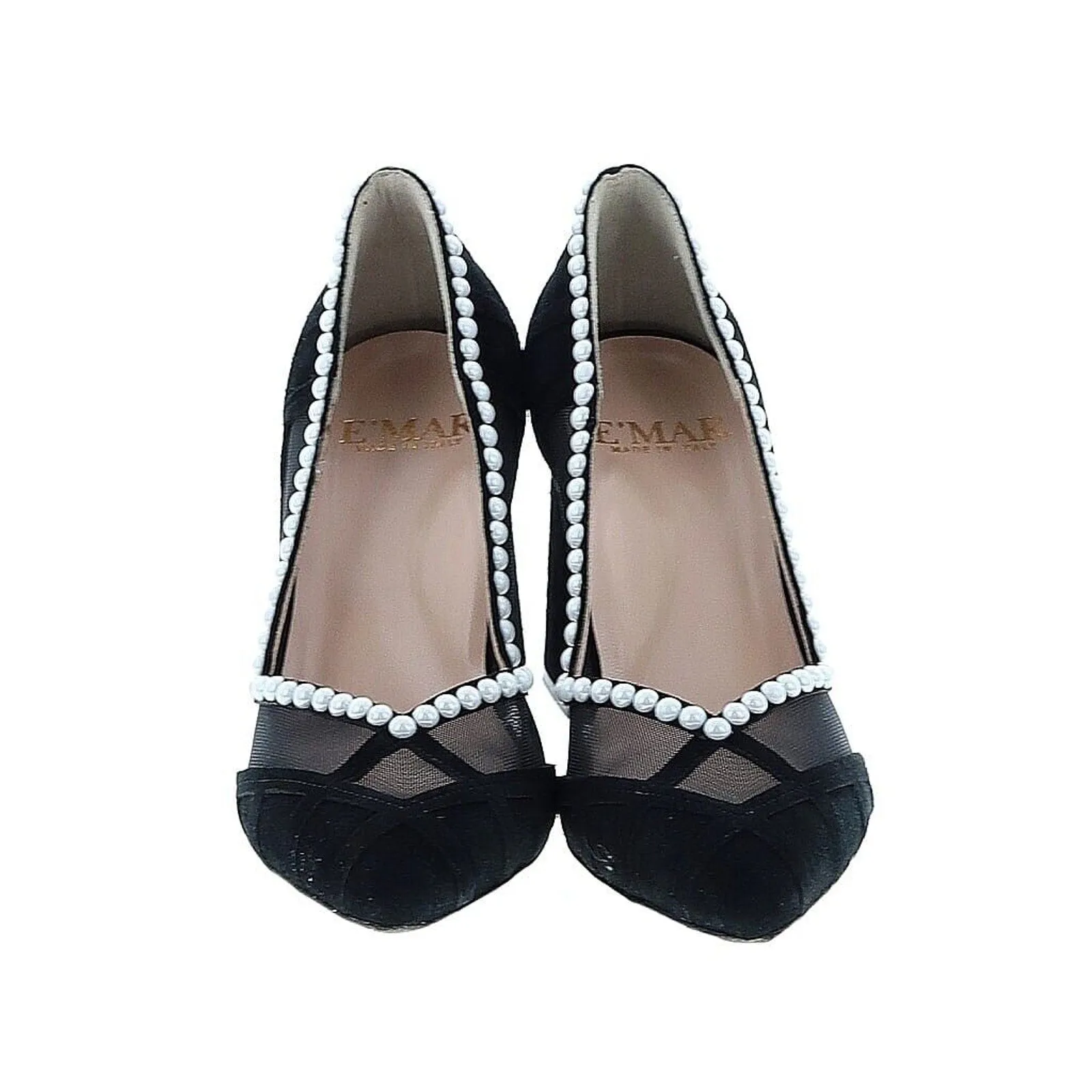 E'MAR Women's Italy Ari Comfortable Block Heel Pump Crystal Pearl Size 36
