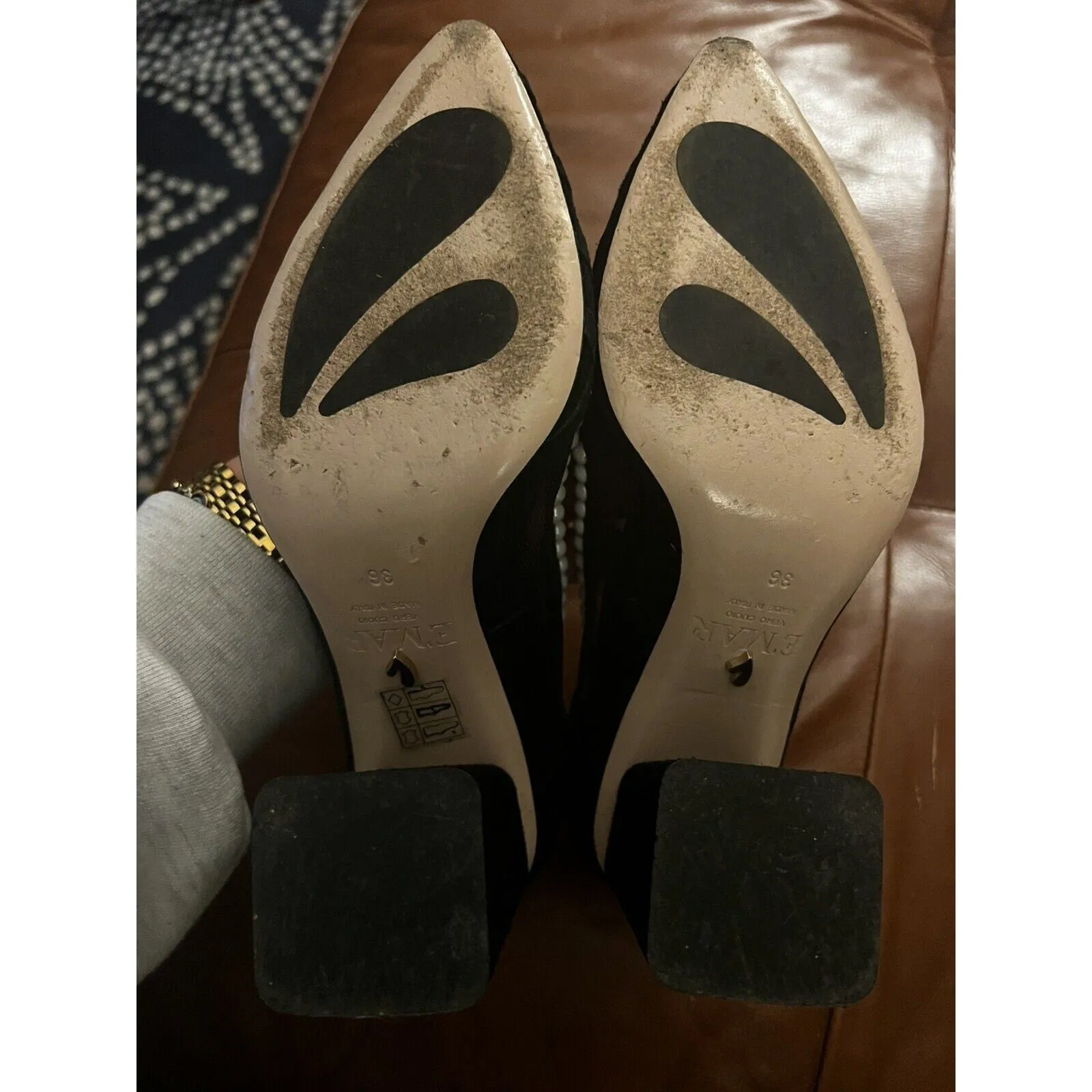 E'MAR Women's Italy Ari Comfortable Block Heel Pump Crystal Pearl Size 36