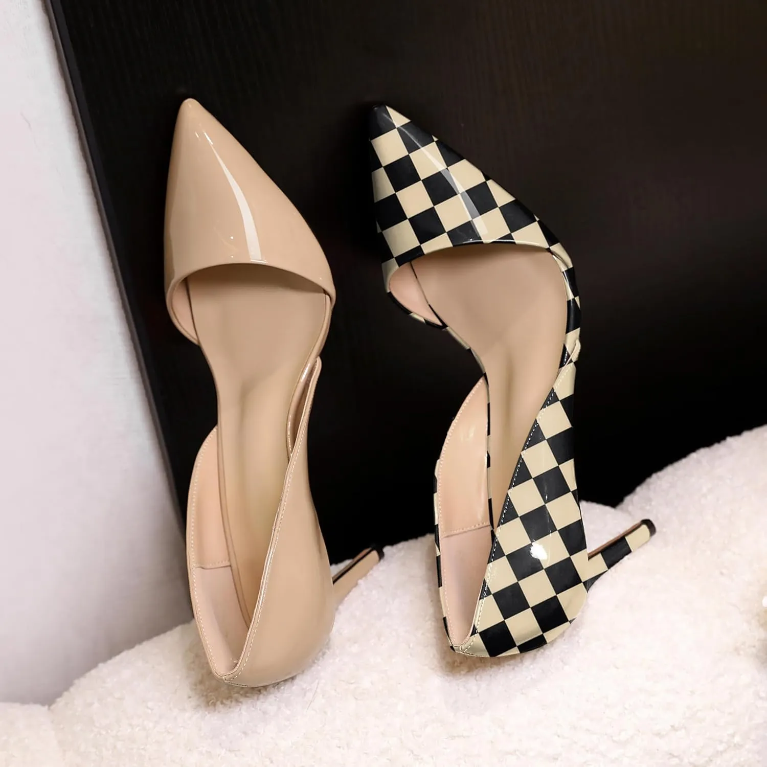 Esvowido High Heels for Women D'Orsay Stiletto Heeled Pumps Closed Pointed Toe Slip on Wedding Bridal Dress Shoes