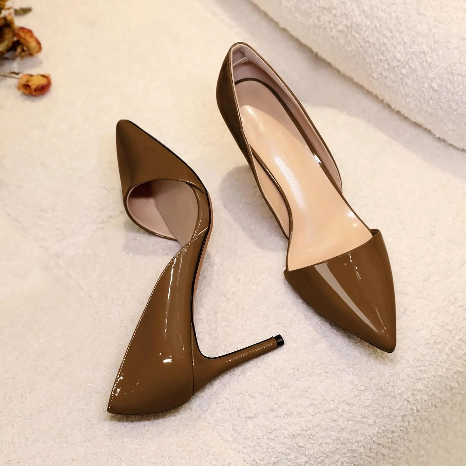 Esvowido High Heels for Women D'Orsay Stiletto Heeled Pumps Closed Pointed Toe Slip on Wedding Bridal Dress Shoes