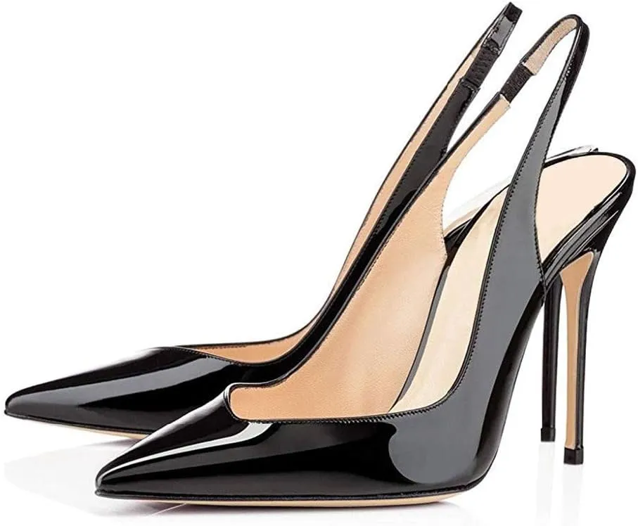 Fericzot Women's Slingback Pumps Pointed-Toe Ankle Strap Summer Dress Shoes Sling Back Pump Stiletto Heels Plus Size