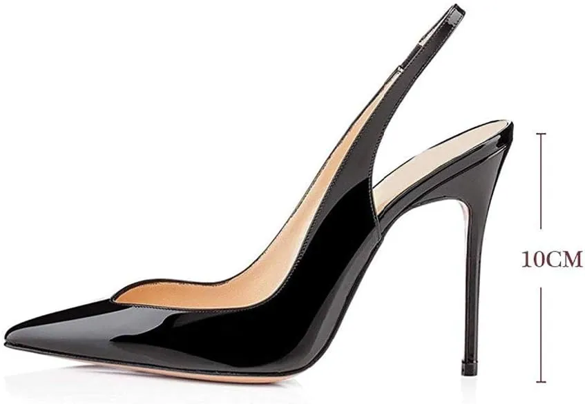Fericzot Women's Slingback Pumps Pointed-Toe Ankle Strap Summer Dress Shoes Sling Back Pump Stiletto Heels Plus Size