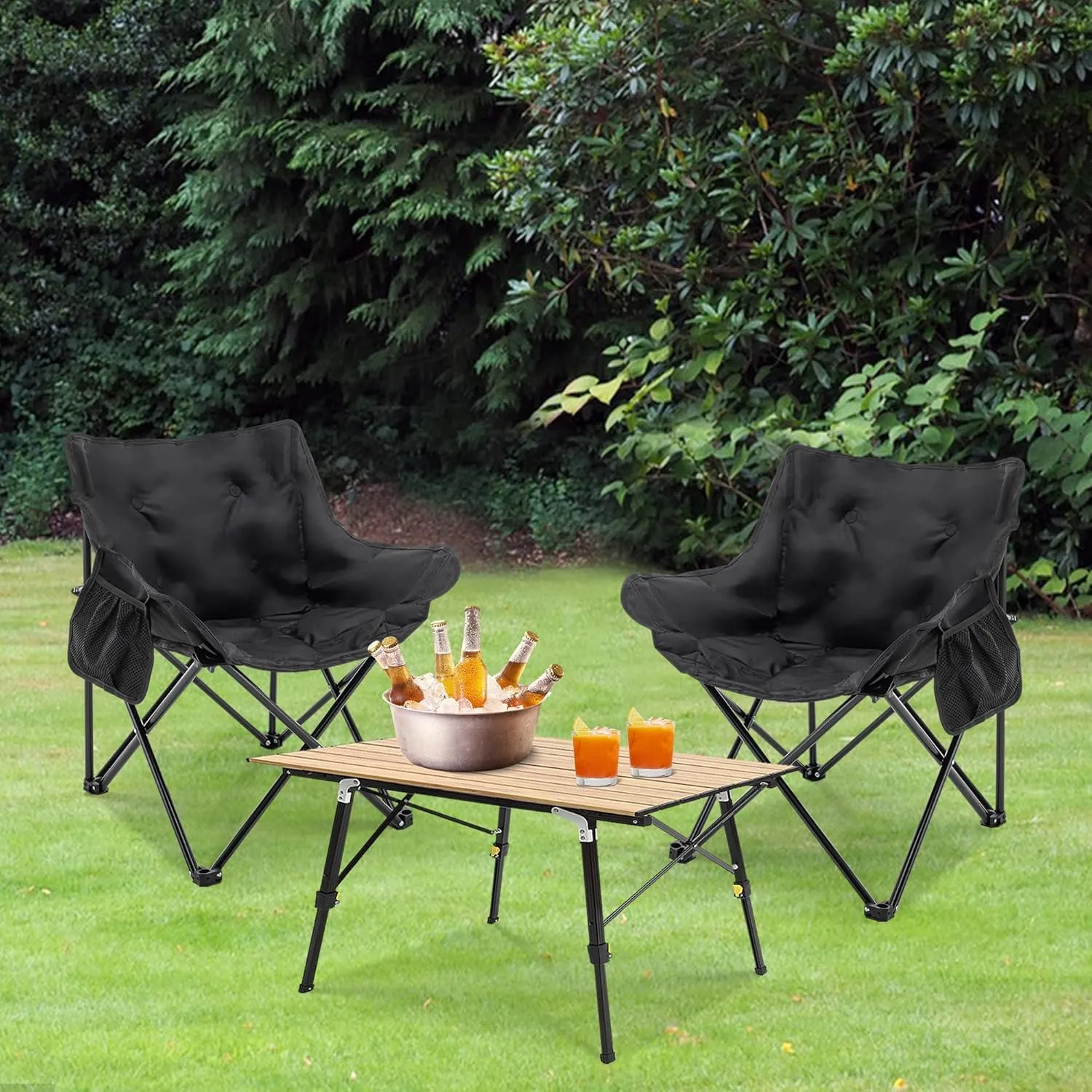 Folding Camping Chair, Portable Club Lawn Chairs High Back Padded Sturdy Steel Outdoor Lightweight Chair, for Camp Travel Picnic Hiking Fishing Beach Black Chair.
