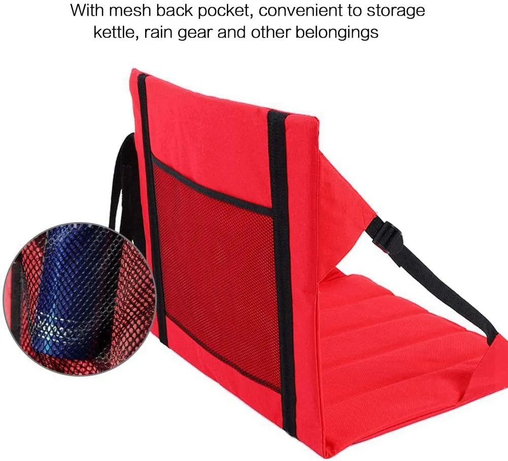 Folding Seats Cushion, 600D Oxford Cloth Stadium Portable Moistureproof Picnic Mat Mesh Storage Bag Chair Back Support Cushion for Outdoor Camping Beach(red)