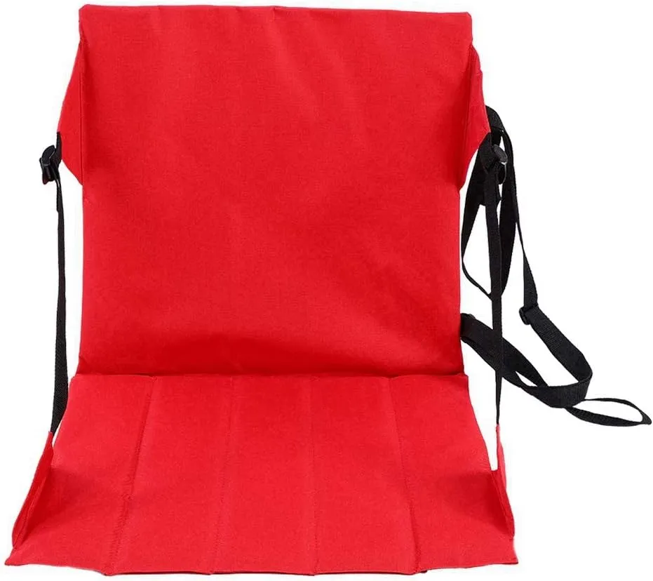 Folding Seats Cushion, 600D Oxford Cloth Stadium Portable Moistureproof Picnic Mat Mesh Storage Bag Chair Back Support Cushion for Outdoor Camping Beach(red)