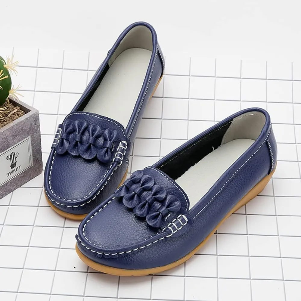 FolHaoth Womens Loafers Slip On Moccasin Shoes Casual Flat Breathable Round Toe Comfortable Walking Nurse Loafers Non Slip Fashion Driving Shoes for Women