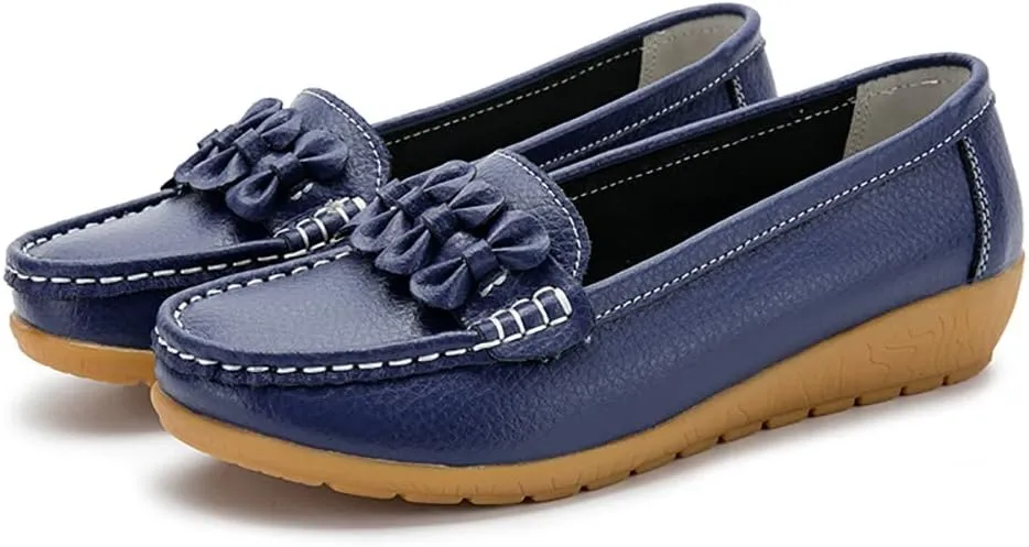 FolHaoth Womens Loafers Slip On Moccasin Shoes Casual Flat Breathable Round Toe Comfortable Walking Nurse Loafers Non Slip Fashion Driving Shoes for Women
