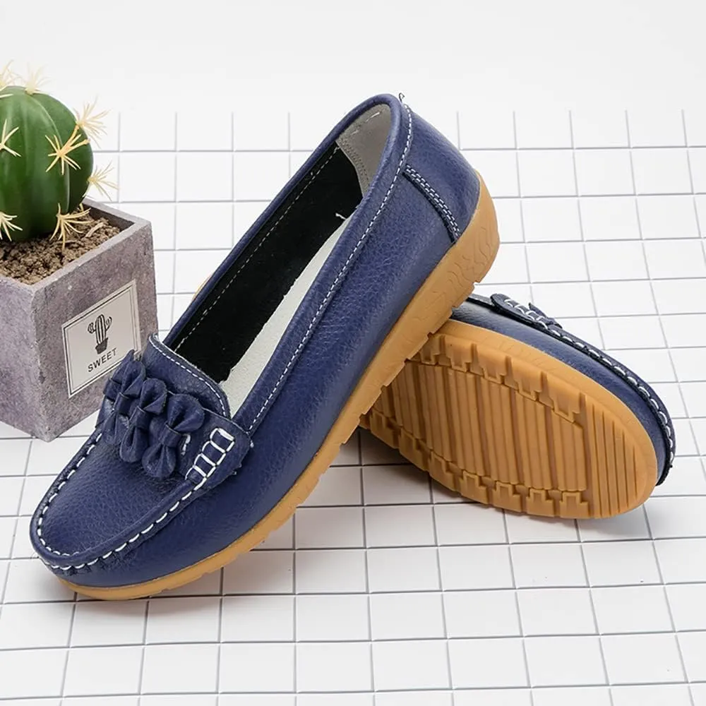 FolHaoth Womens Loafers Slip On Moccasin Shoes Casual Flat Breathable Round Toe Comfortable Walking Nurse Loafers Non Slip Fashion Driving Shoes for Women