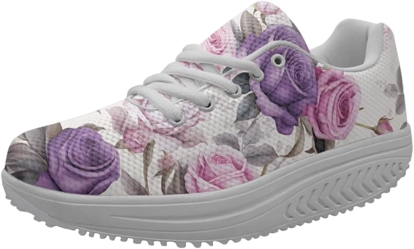 FOR U DESIGNS Breathable Women Swing Wedges Platform Shoes Floral Printed Lightweight Girls Sport Toning Sneakers
