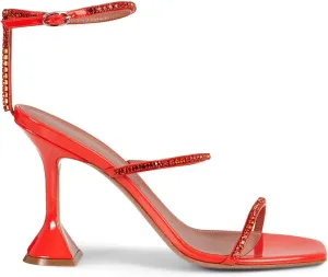 FOWT Fashion Leather Classic Square Toe Crystal Ankle Strap Flared High Heels Elegant Narrow Band Heeled Sandals Adorable 4 inches Red Pumps for Woman Dress Office Shoes, US Size 5-10 M