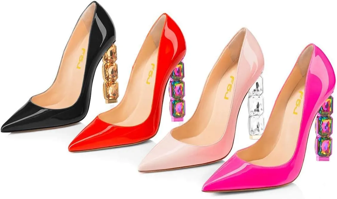 FSJ Women Jeweled High Heel Pointed Toe Pump Slip On Sparkling Crystal Bead Heel Sexy Ladies Bridal Evening Shoes Size 4-15 US