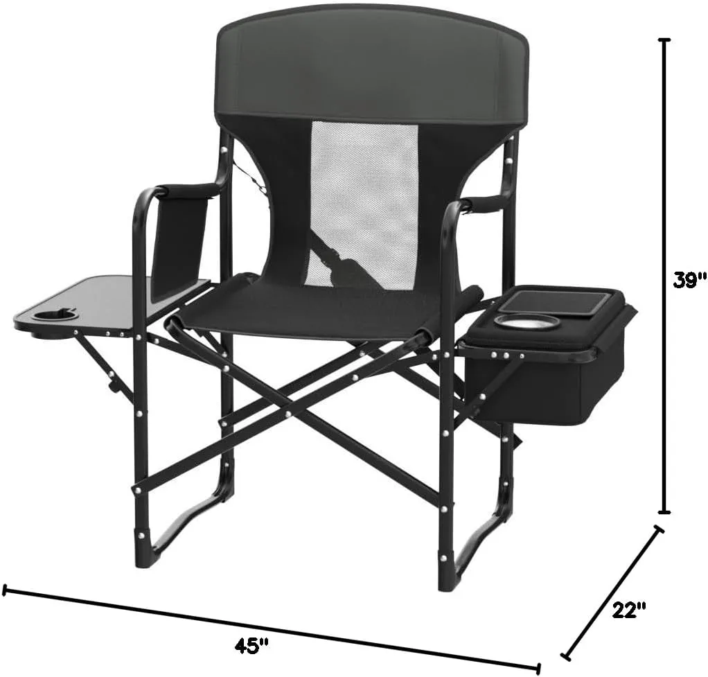 Giantex Camping Chair with Side Table, Storage Pocket, Cooler Bag, Shoulder Strap, Handle, Support 400 Lbs, Folding Directors Chair for Artist Makeup Lawn Fishing Picnic, Black
