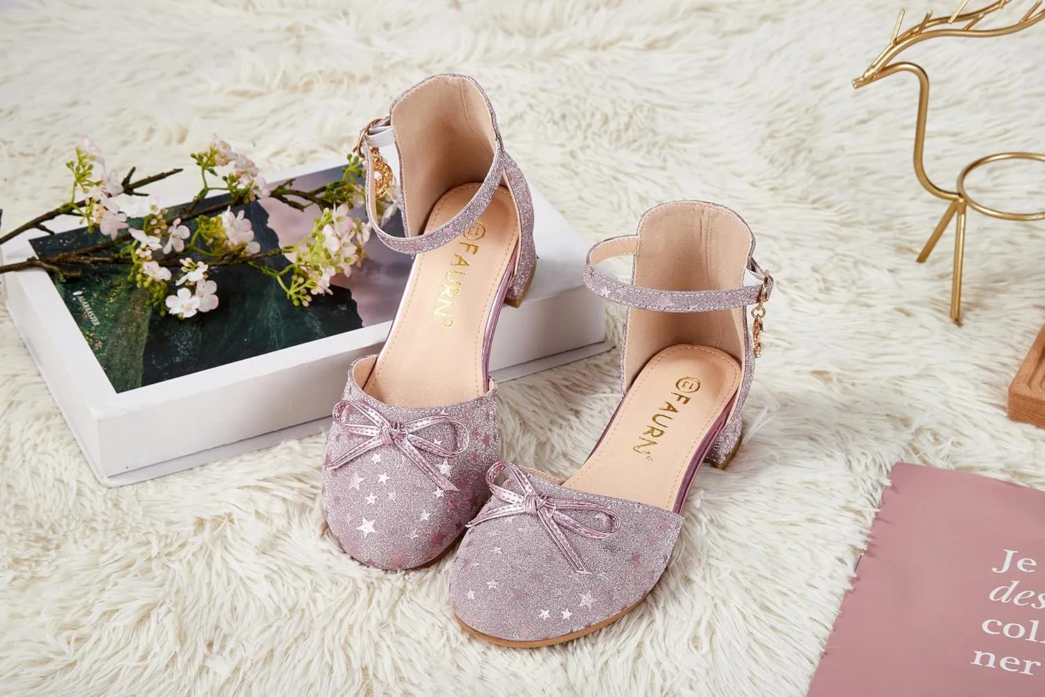 Girls Dress Shoes Closed Toe Heels Bowknot Ankle Strap Flower Pump Shoes Party Wedding School Sandals for Toddler Little Big Kid