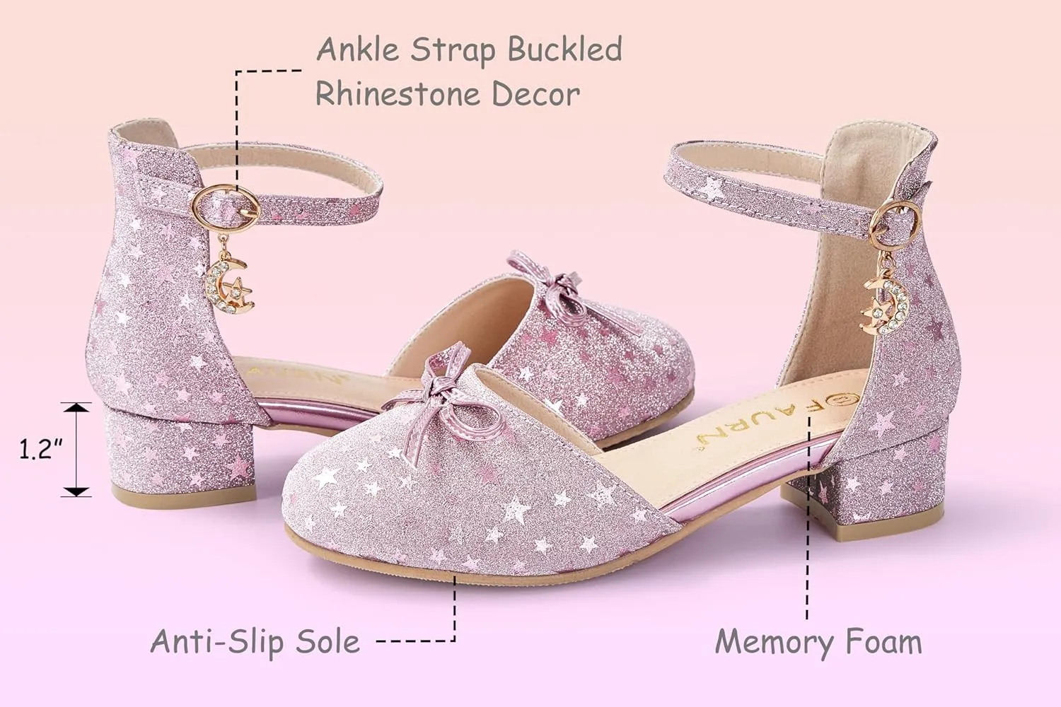Girls Dress Shoes Closed Toe Heels Bowknot Ankle Strap Flower Pump Shoes Party Wedding School Sandals for Toddler Little Big Kid