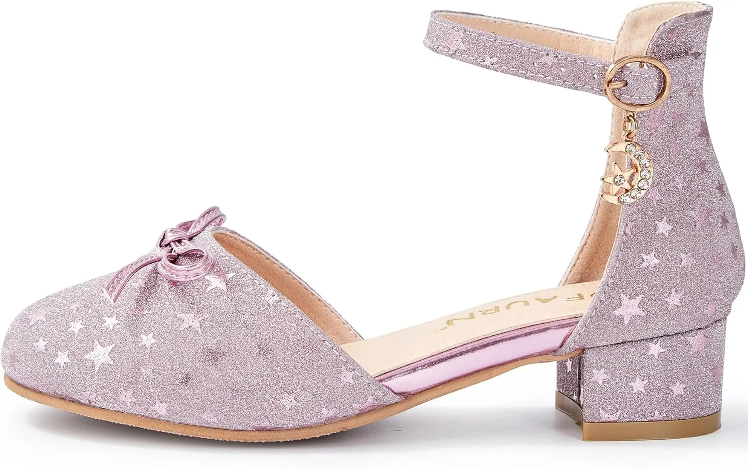 Girls Dress Shoes Closed Toe Heels Bowknot Ankle Strap Flower Pump Shoes Party Wedding School Sandals for Toddler Little Big Kid