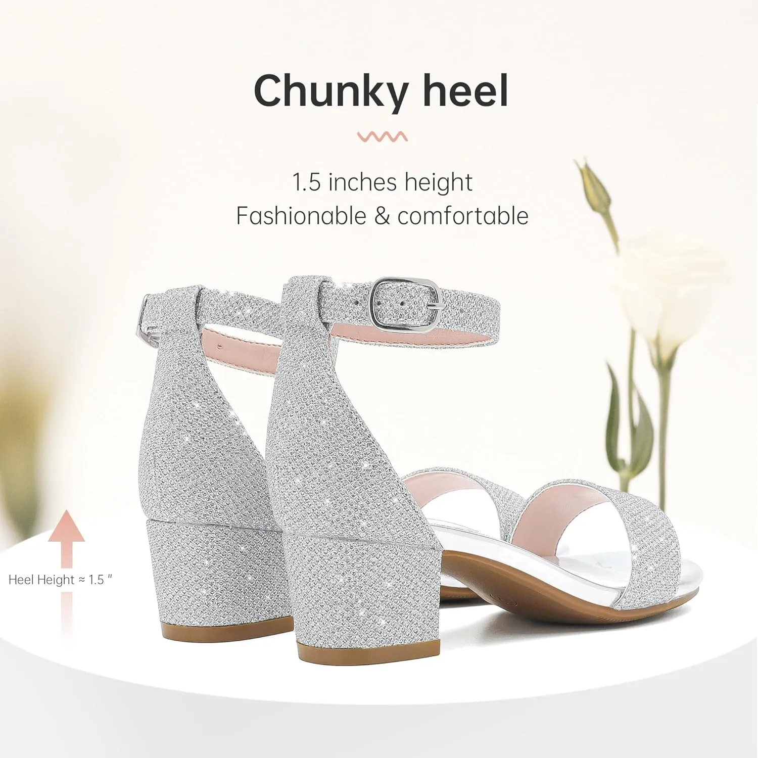 Girls High Heels Sandal for Girls Open Toe Ankle Buckle Strap Dress Shoes for Little Big Kids in Wedding Party Block Chunky Pump Sandals