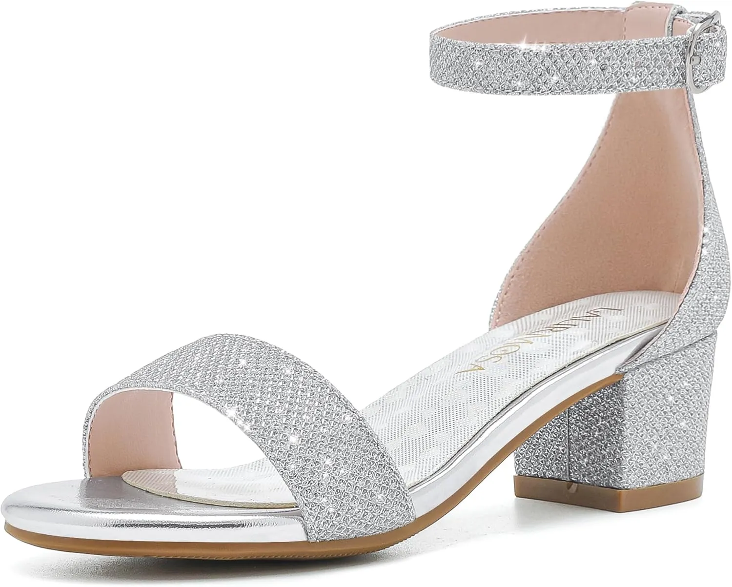 Girls High Heels Sandal for Girls Open Toe Ankle Buckle Strap Dress Shoes for Little Big Kids in Wedding Party Block Chunky Pump Sandals