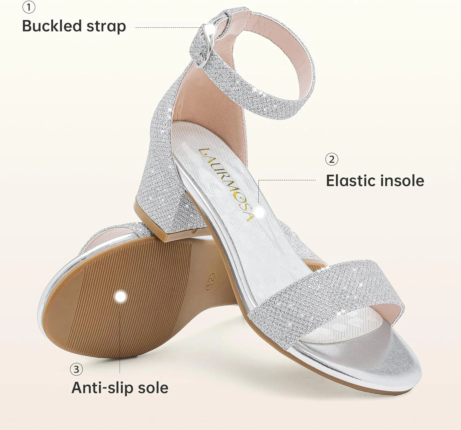 Girls High Heels Sandal for Girls Open Toe Ankle Buckle Strap Dress Shoes for Little Big Kids in Wedding Party Block Chunky Pump Sandals