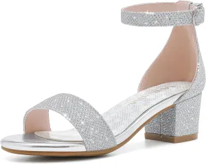 Girls High Heels Sandal for Girls Open Toe Ankle Buckle Strap Dress Shoes for Little Big Kids in Wedding Party Block Chunky Pump Sandals
