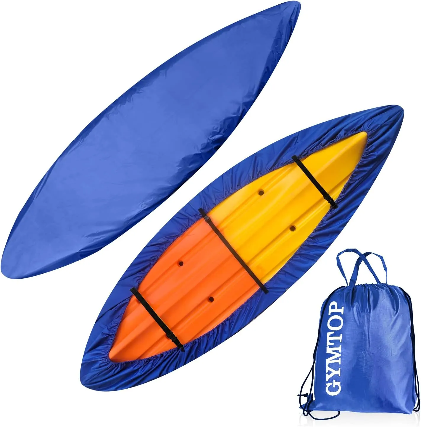 GYMTOP 7.8-18.2ft Waterproof 420D Thickened Kayak Canoe Cover- Outdoor Storage Dust Boat Cover UV Protection Sunblock Shield for Boat/Kayak(Suitable for 9.3-10.7ft Kayak, Dark Blue(420D Thickened))