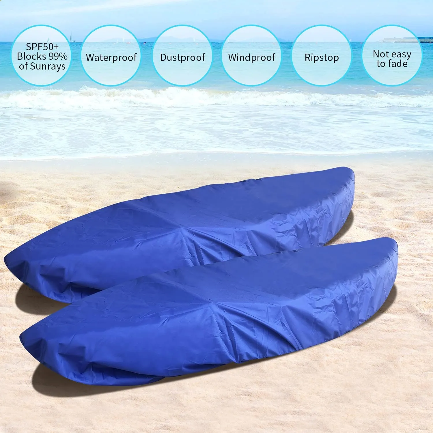 GYMTOP 7.8-18.2ft Waterproof 420D Thickened Kayak Canoe Cover- Outdoor Storage Dust Boat Cover UV Protection Sunblock Shield for Boat/Kayak(Suitable for 9.3-10.7ft Kayak, Dark Blue(420D Thickened))