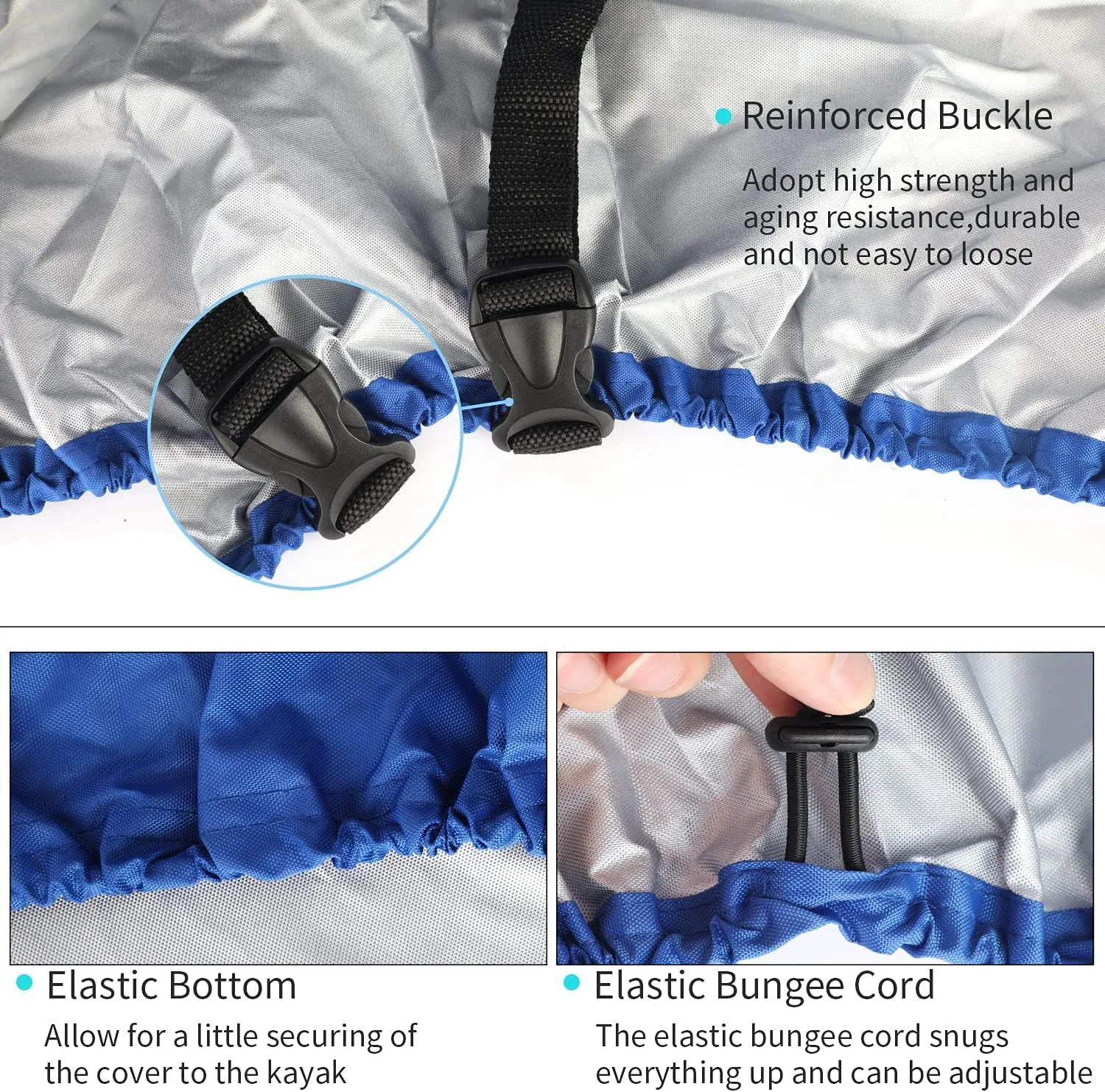 GYMTOP 7.8-18.2ft Waterproof 420D Thickened Kayak Canoe Cover- Outdoor Storage Dust Boat Cover UV Protection Sunblock Shield for Boat/Kayak(Suitable for 9.3-10.7ft Kayak, Dark Blue(420D Thickened))