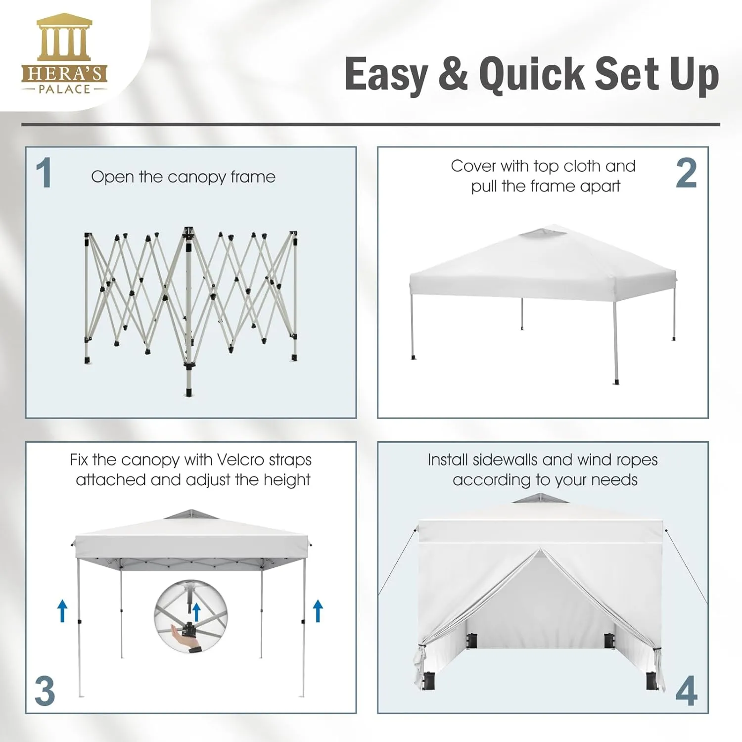 HERA'S PALACE 10x10ft Pop Up Canopy Tent Outdoor Gazebo Shelter with Removable Sidewalls and Mesh Windows, Privacy Easy Up, Waterproof, Easy Setup for Camping Party Event Four Seasons