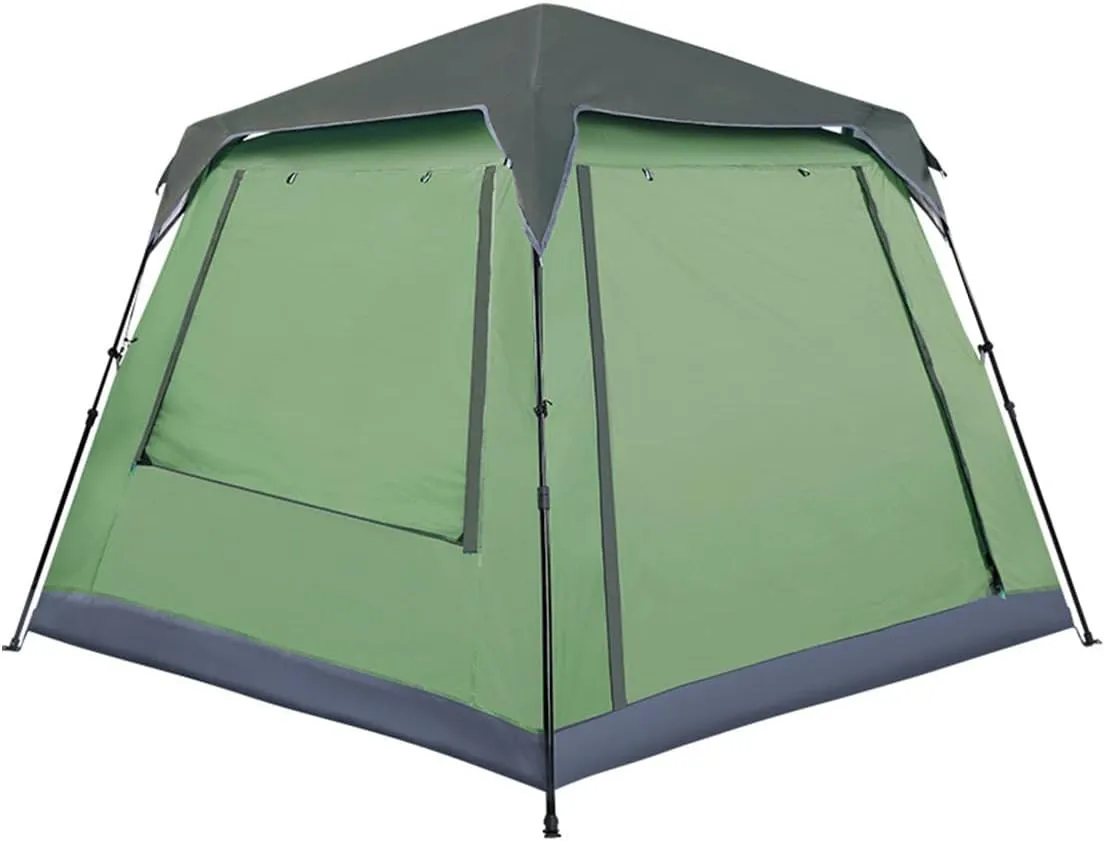 Holiday Tent Camping Tent for Adult Kids 4 Person Family Tent Waterproof, Garden Tent with Hall, Sun Shade, Sun Protection,10 Ground Pegs,6 Rope,2 Poles (Color : Green)