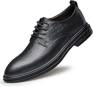 HOOENG Dress Oxford for Men Lace Up Round Toe Plaid Embossed Derby Shoes Low Top Anti-Slip Rubber Sole Prom (Color : Black, Size : 7.5)