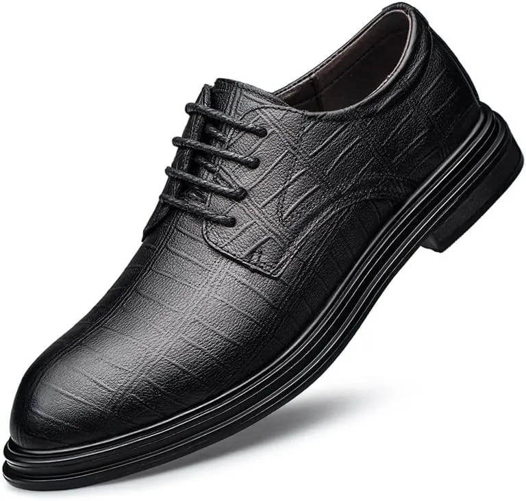 HOOENG Oxford Dress Shoes for Men Lace Up Round Toe Plaid Derby Shoes Vegan Leather Anti-Slip Non Slip Low Top Business