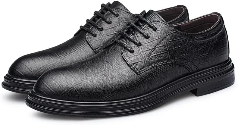 HOOENG Oxford Dress Shoes for Men Lace Up Round Toe Plaid Derby Shoes Vegan Leather Anti-Slip Non Slip Low Top Business