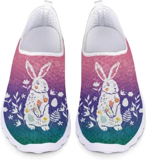 HUIACONG Easter Rabbit Walking Shoes for Women Lightweight Slip On Flat Gradient Ladies Tennis Shoes Size 11.5 Casual Breathable Sneakers Gym Yoga Shoes Loafers Comfy Mesh Running Footwear