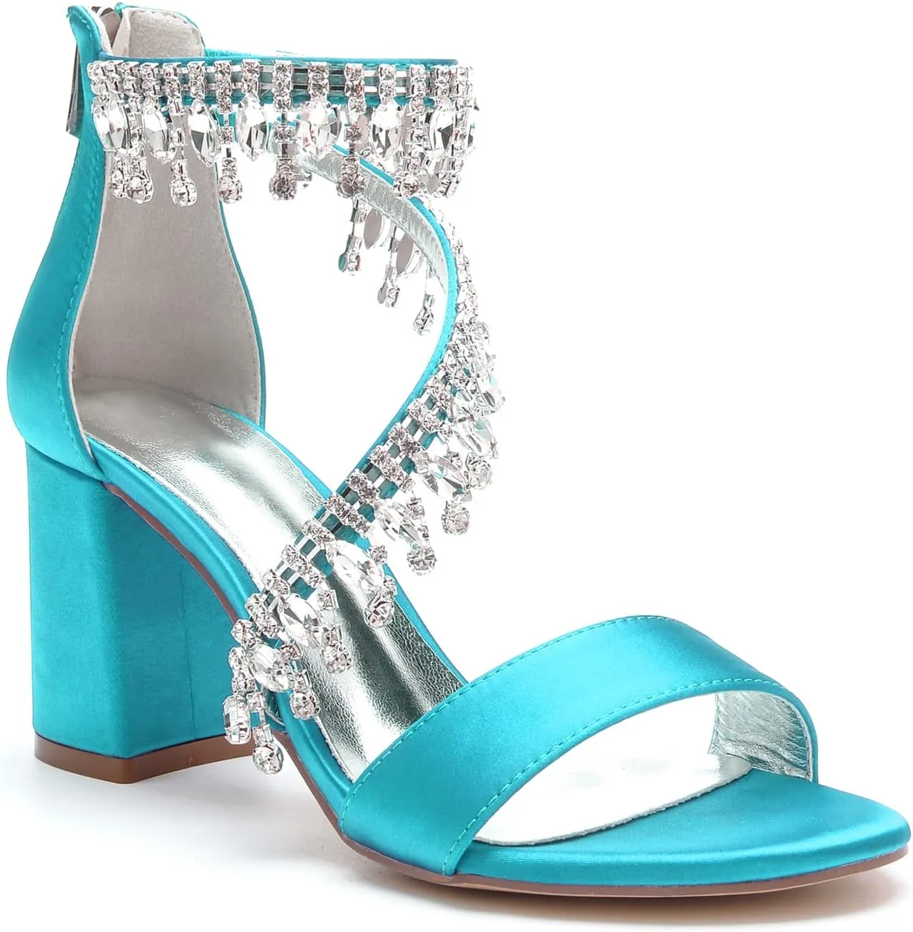 Hyinlays Women's Chunky Block Heels Crystal High Heel Pump Sandals Ankle Strap Wedding Shoes Prom Evening Pumps