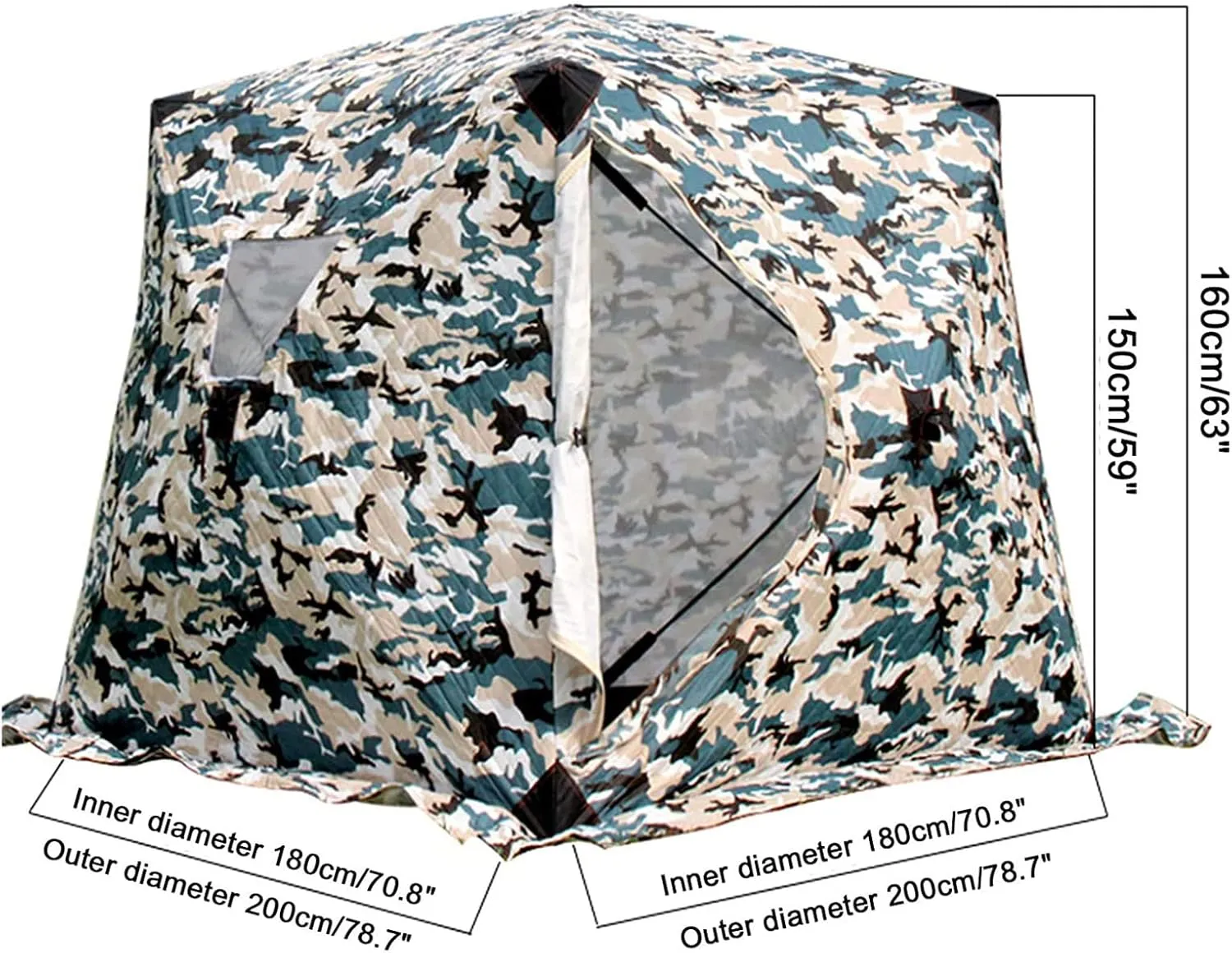 Ice Fishing Shelter, Pop-up Portable Ice Shanty Tent for 2-3 Person, Waterproof Ice Shelter w/Carrier Bag, Detachable Ventilated Windows & Zippered Door for Ice Fishing