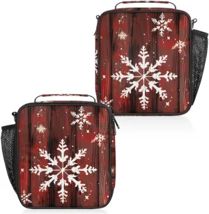 Icy Christmas Snowflake Lunch Bags for Women Men Insulated Lunch Box Lunchbox Cooler Tote Bag Shoulder Strap Reusable Lunchbag for Work Travel Picnic