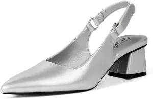 IDIFU IN2 Slingback Closed Toe Heels Chunky Low Block Short Heels Women's Pumps Hook and Loop Pointed Toe Wedding Bride Prom Dress Shoes for Women Dressy Comfortable Cute Small Thick Pumps Shoes