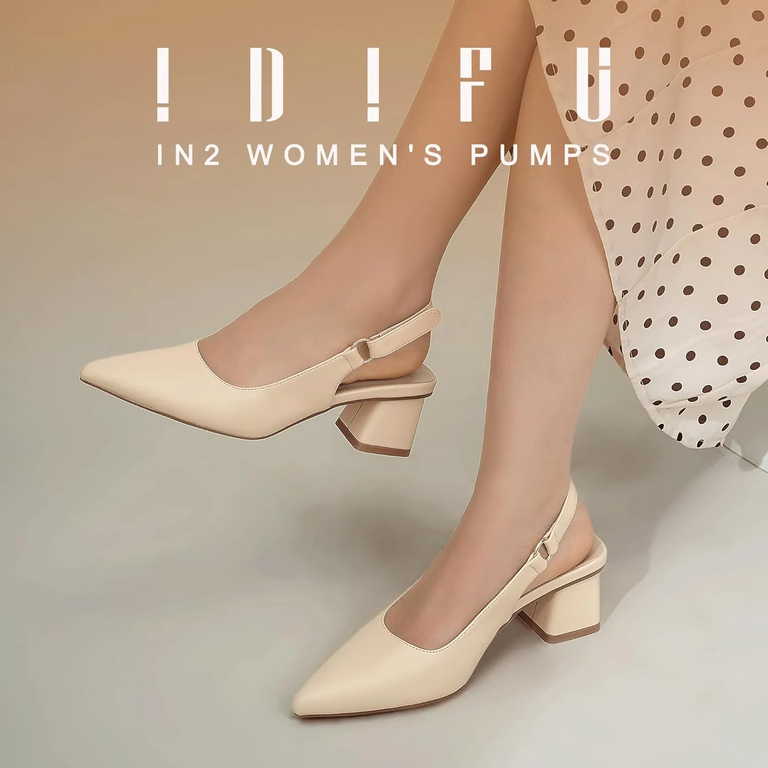 IDIFU IN2 Slingback Closed Toe Heels Chunky Low Block Short Heels Women's Pumps Hook and Loop Pointed Toe Wedding Bride Prom Dress Shoes for Women Dressy Comfortable Cute Small Thick Pumps Shoes