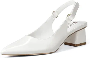 IDIFU IN2 Slingback Closed Toe Heels Chunky Low Block Short Heels Women's Pumps Hook and Loop Pointed Toe Wedding Bride Prom Dress Shoes for Women Dressy Comfortable Cute Small Thick Pumps Shoes